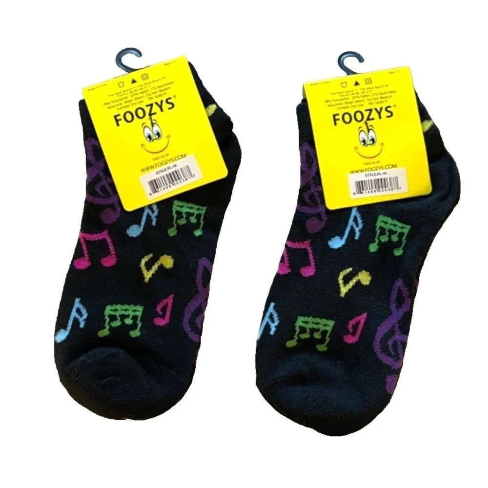 Foozys Women's Ankle Socks: 2 Pair Set;‎ Musical Notes; Black; Women's Size 9-11
